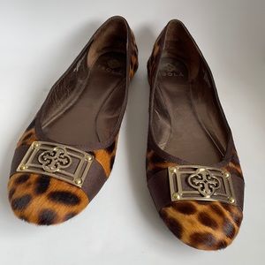 Isola Leather Calf Hair Animal Print Flats 10